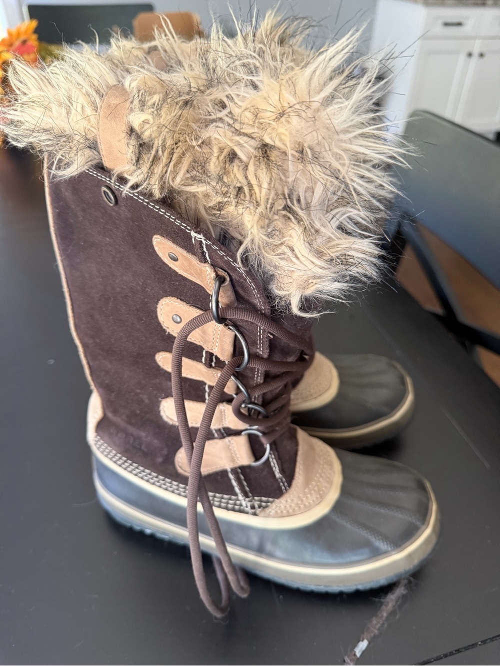 Sorel Brown and Tan Faux-Fur Winter Boots